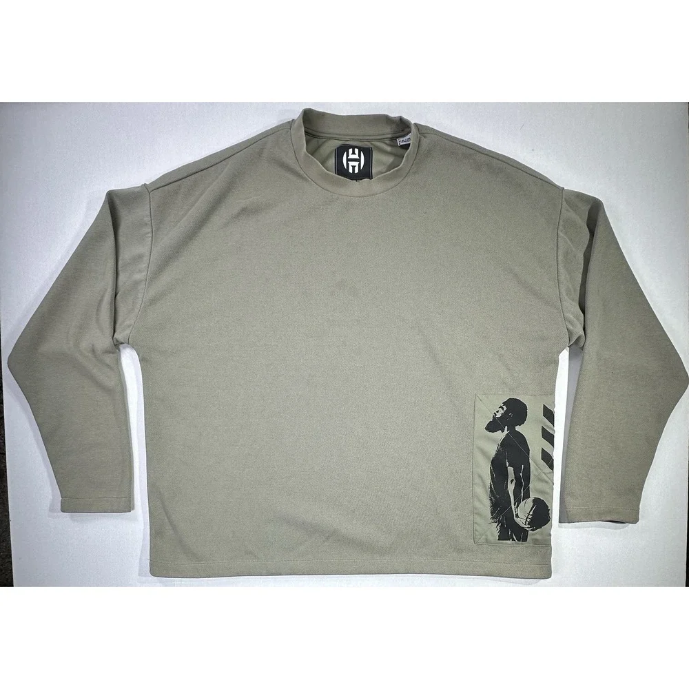 Adidas James Harden Basketball Long Sleeve Shirt 2XL Taupe Graphic NBA